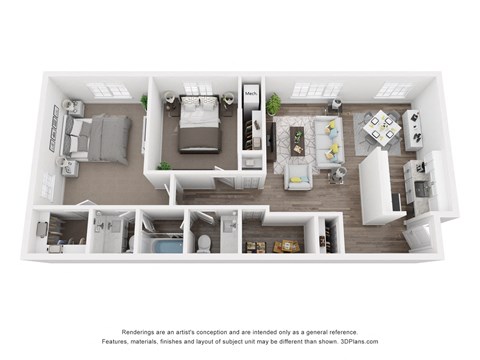 Floor plan for 2 beds, 1.5 baths, 870 sqft